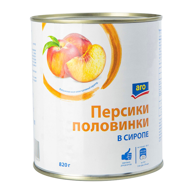 aro Персики половинки в сиропе, 820г