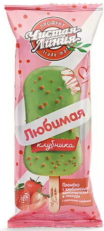 Мороженое пломбир Чистая Линия Любимая клубника эскимо, 62г