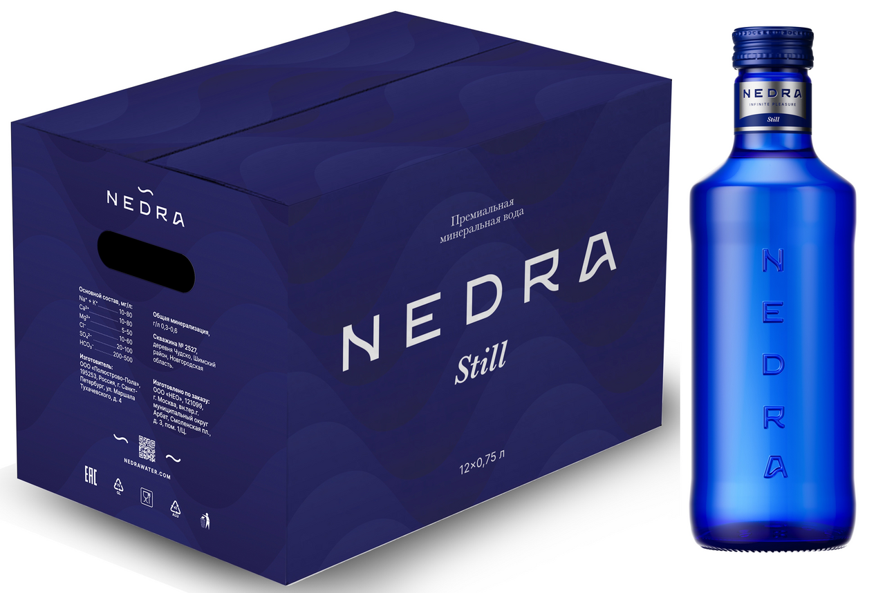 Вода Nedra минеральная негазированная стекло, 750мл x 12 шт