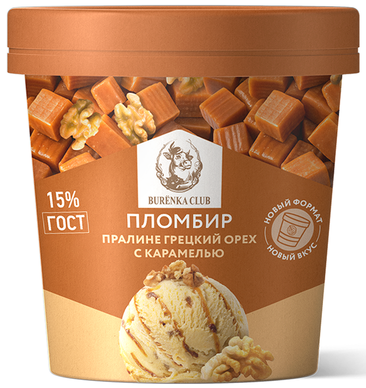 Мороженое Burenka Club грецкий орех и карамель, 230г