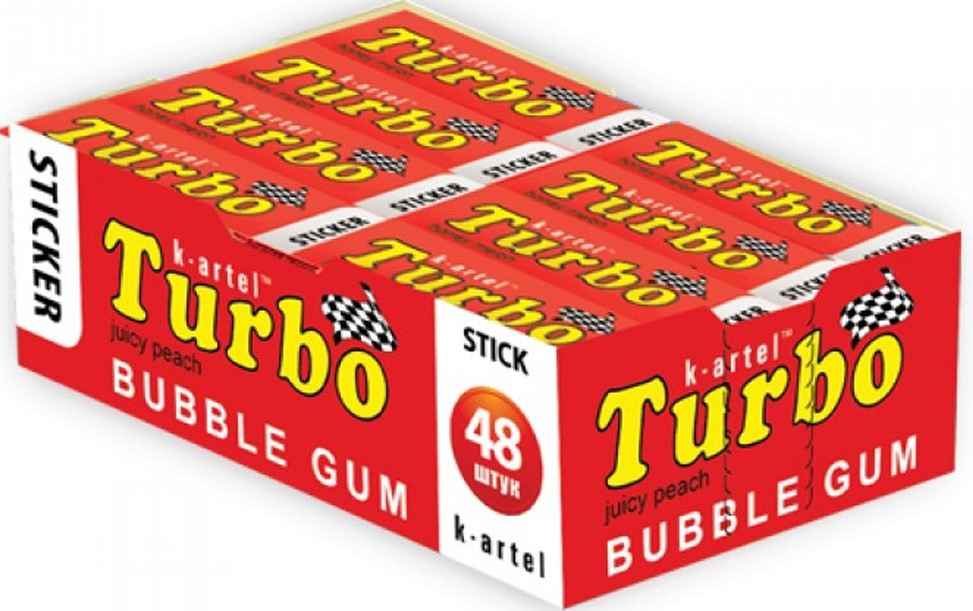 Жевательная резинка Turbo персик, 14г x 48 шт