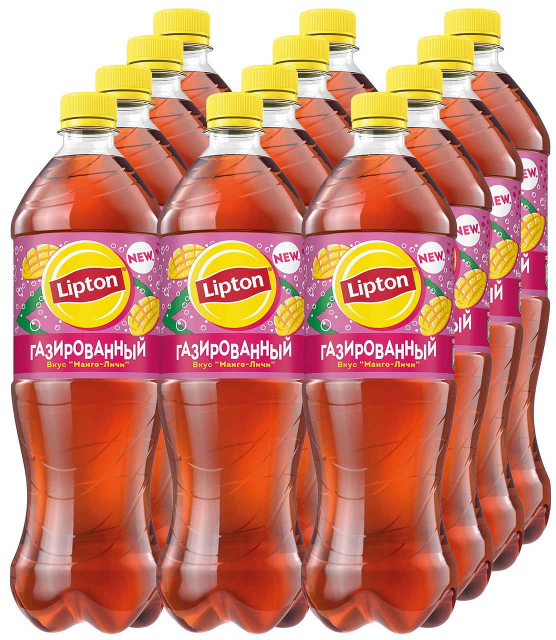 Холодный чай Lipton манго и личи черный газированный, 1л x 12 шт