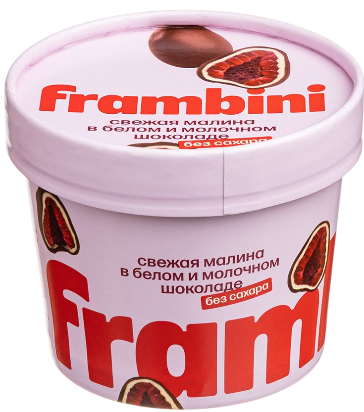 Малина Frambini в белом и молочном шоколаде без сахара замороженная, 130г