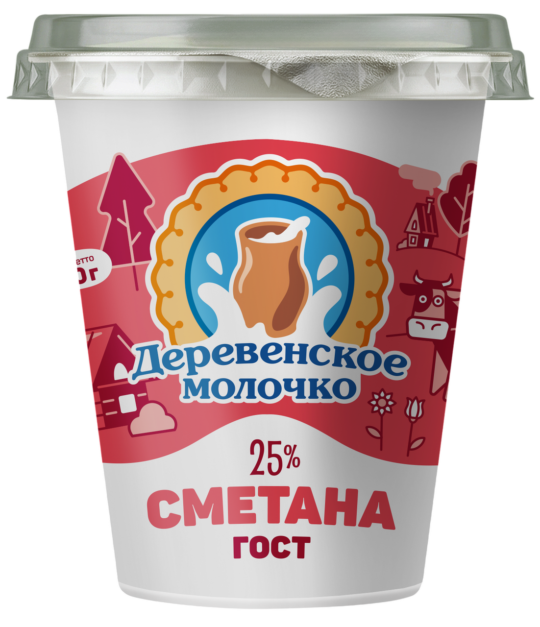 300Г СМЕТАНА 25% ДЕРЕВЕНСКОЕ МОЛОЧКО ГОСТ СТАКАН БЗМЖ