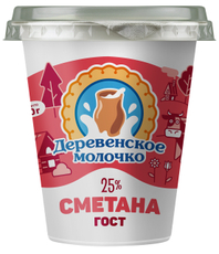 300Г СМЕТАНА 25% ДЕРЕВЕНСКОЕ МОЛОЧКО ГОСТ СТАКАН БЗМЖ