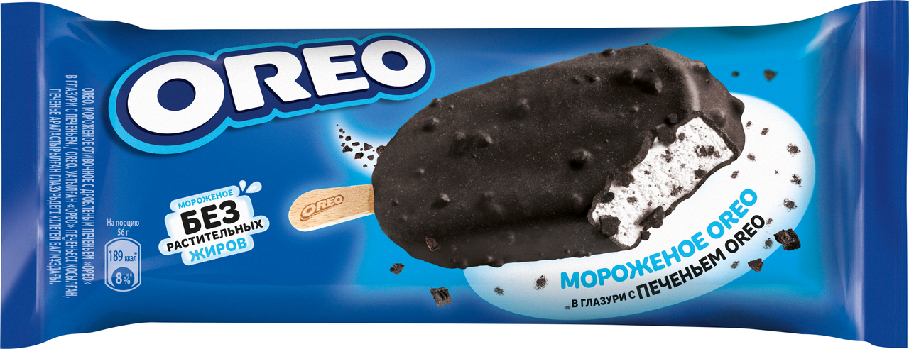 Мороженое Oreo сливочное эскимо глазурь с печеньем, 56г