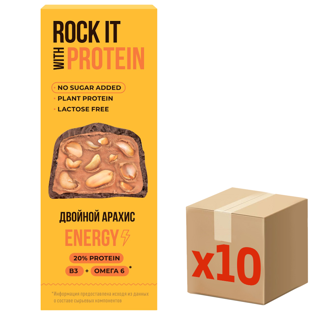 Батончик Rock It With Двойной арахис протеиновый в шоколаде, 40г х 10 шт