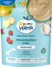Каша молочная ФрутоНяня мультизлаковая с яблоком, бананом и земляникой, 190г