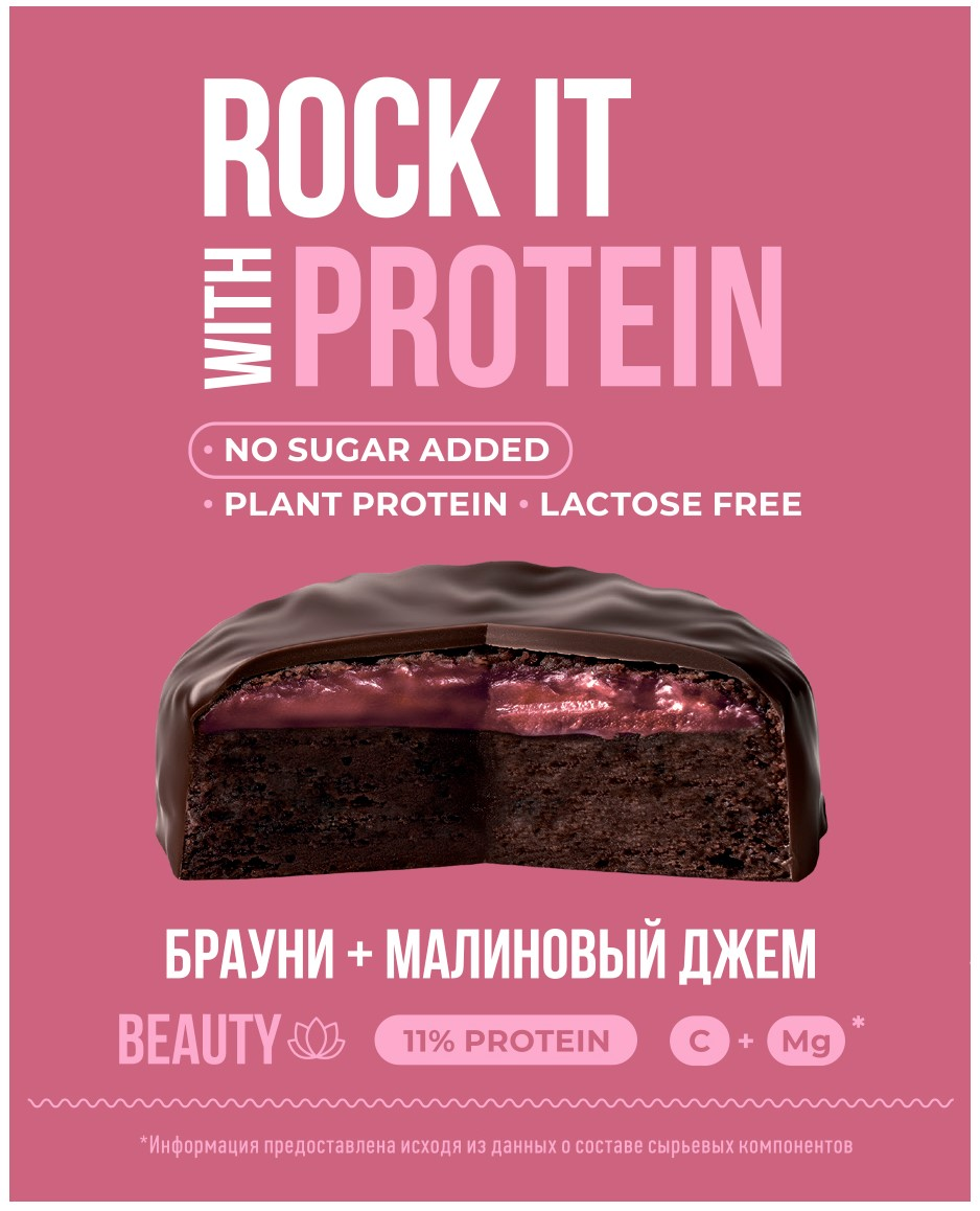 Бисквит Rock It With Шоколадный брауни с малиной протеиновый, 50г