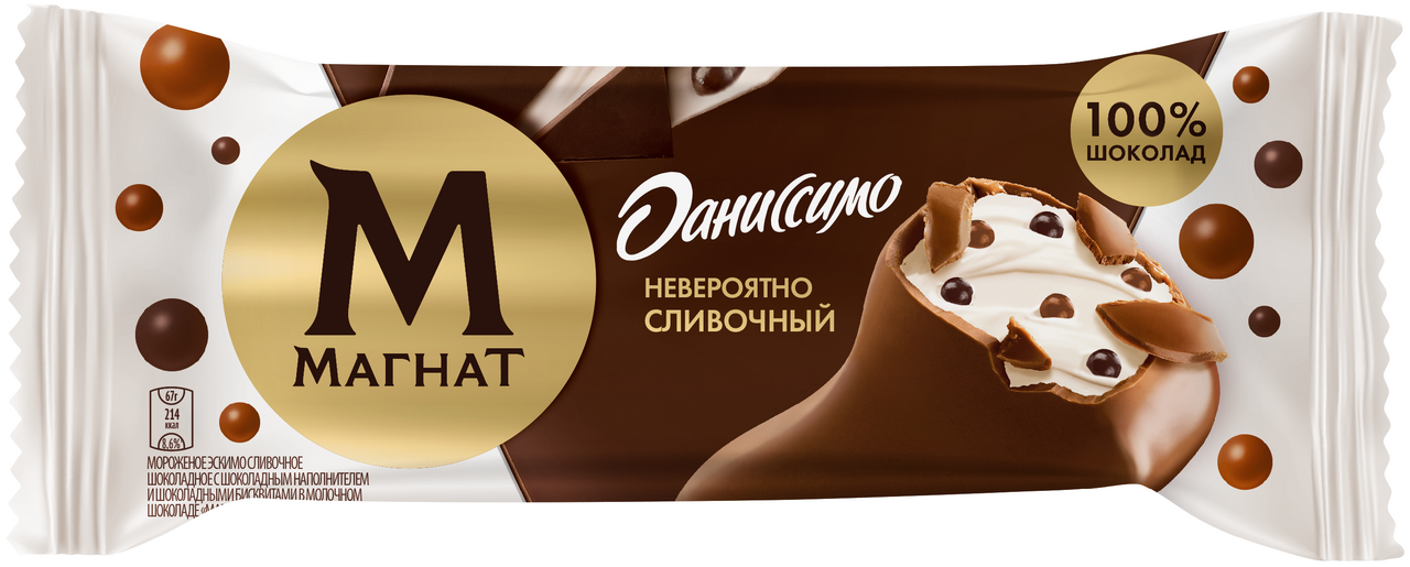 Мороженое эскимо Магнат х Даниссимо невероятно сливочный в шоколаде, 62г