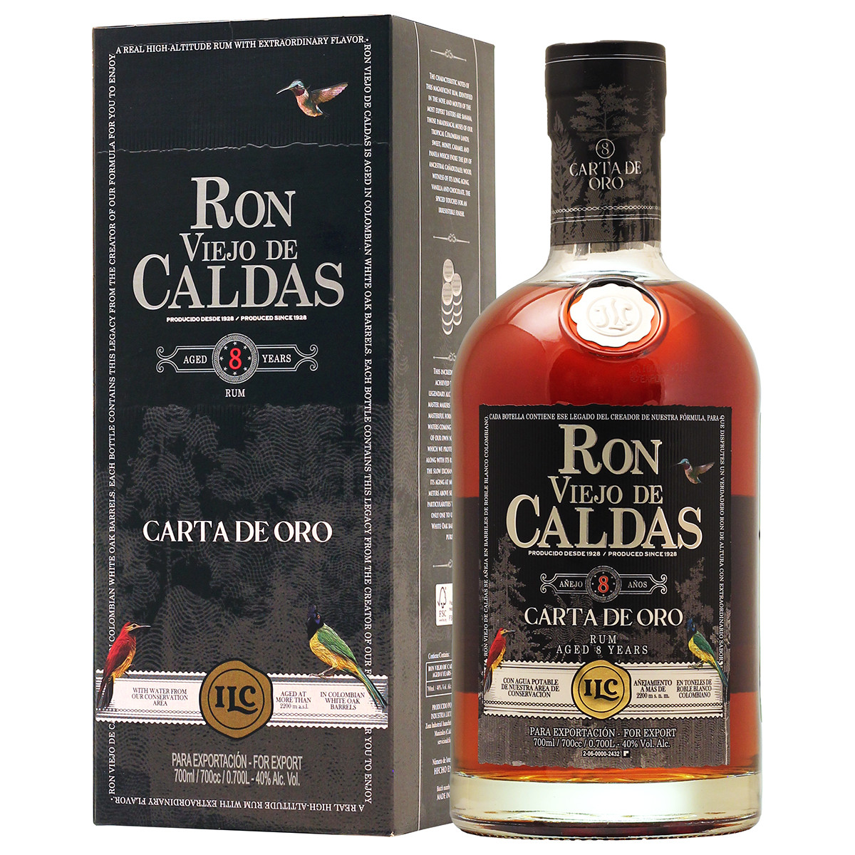 Ром Viejo de caldas Carta de oro 8 лет в подарочной упаковке, 0.7л