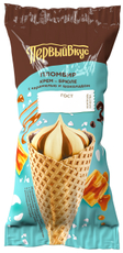 Мороженое пломбир Первый вкус карамель и шоколад в рожке, 90г