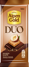 Шоколад Alpen Gold Duo темный какао и фундук, 130г