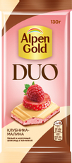 Шоколад Alpen Gold Duo молочный клубника и малина, 130г