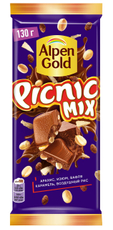 Шоколад Alpen Gold Picnic Mix молочный арахис и изюм, 130г