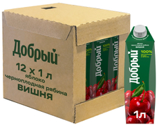 Нектар Добрый яблоко, рябина и вишня, 1л x 12 шт