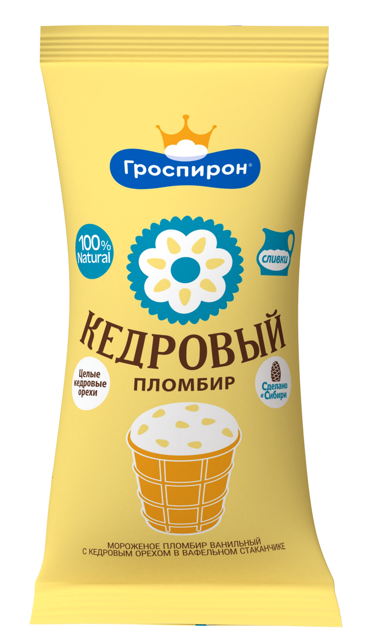 Мороженое пломбир Гроспирон вафельный стаканчик кедровый, 85г