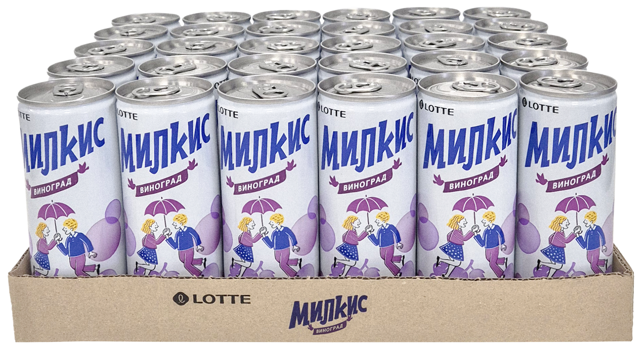 Напиток Lotte Милкис виноград газированный, 250мл x 30 шт