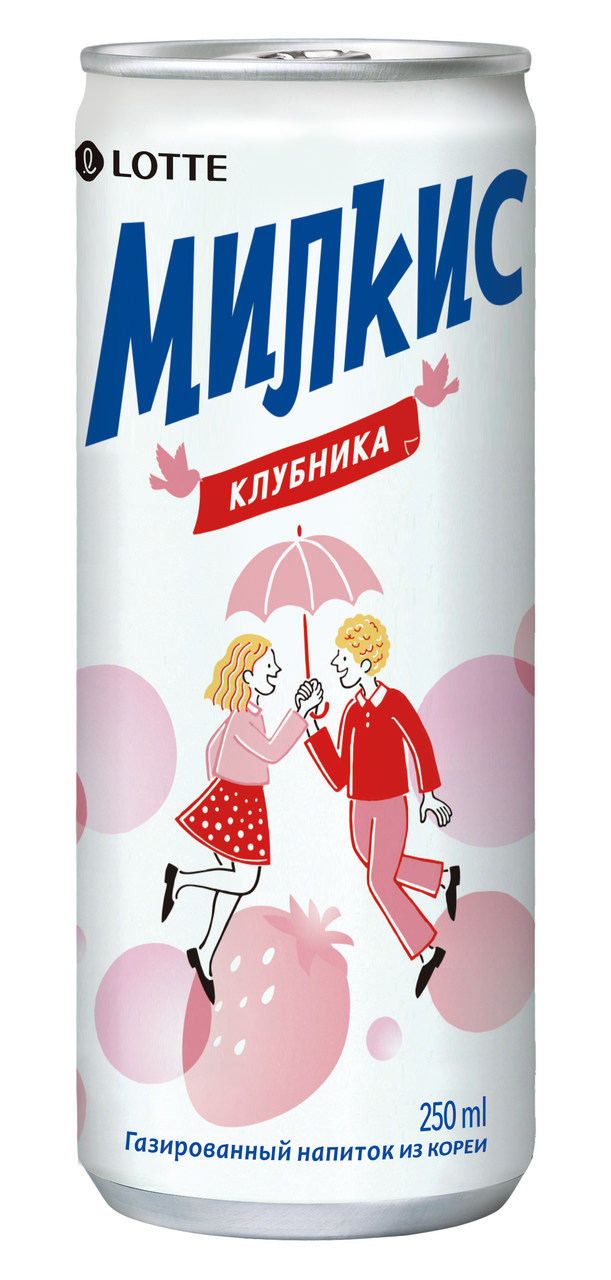 Напиток Lotte Милкис клубника газированный, 250мл