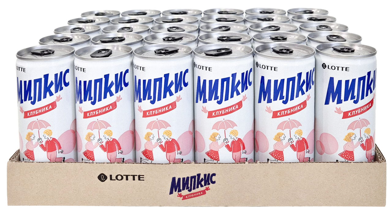Напиток Lotte Милкис клубника газированный, 250мл x 30 шт