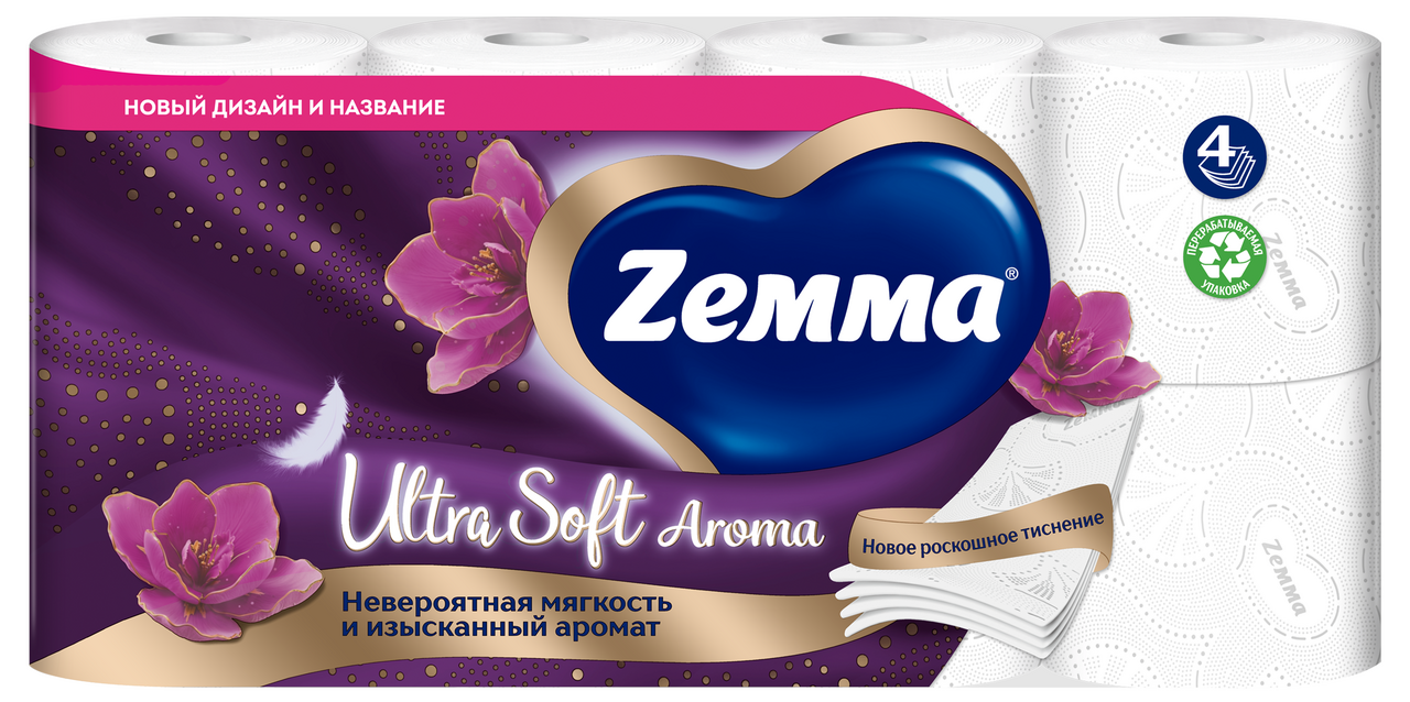 Туалетная бумага Zemma Ultra Soft Aroma 4-слойная 8 рулонов