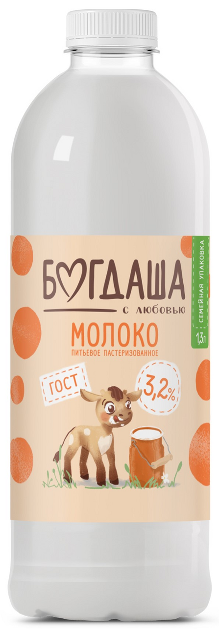 Молоко Богдаша пастеризованное 3.2%, 1.3л