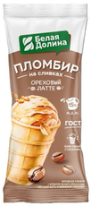 Мороженое пломбир Белая долина вафельный стаканчик ореховый латте, 70г