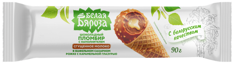 Мороженое пломбир Белая Бяроза рожок сгущенное молоко, 90г