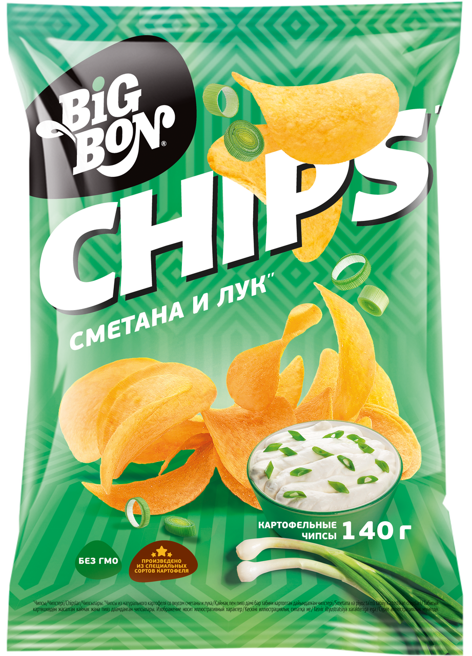 Чипсы Big Bon сметана и лук, 140г