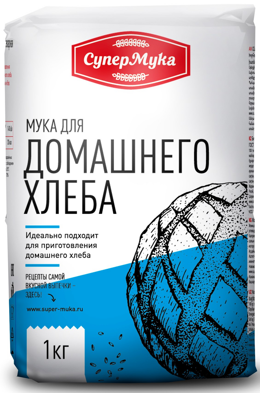 Мука Супермука пшеничная хлебопекарная для домашнего хлеба высший сорт, 1кг