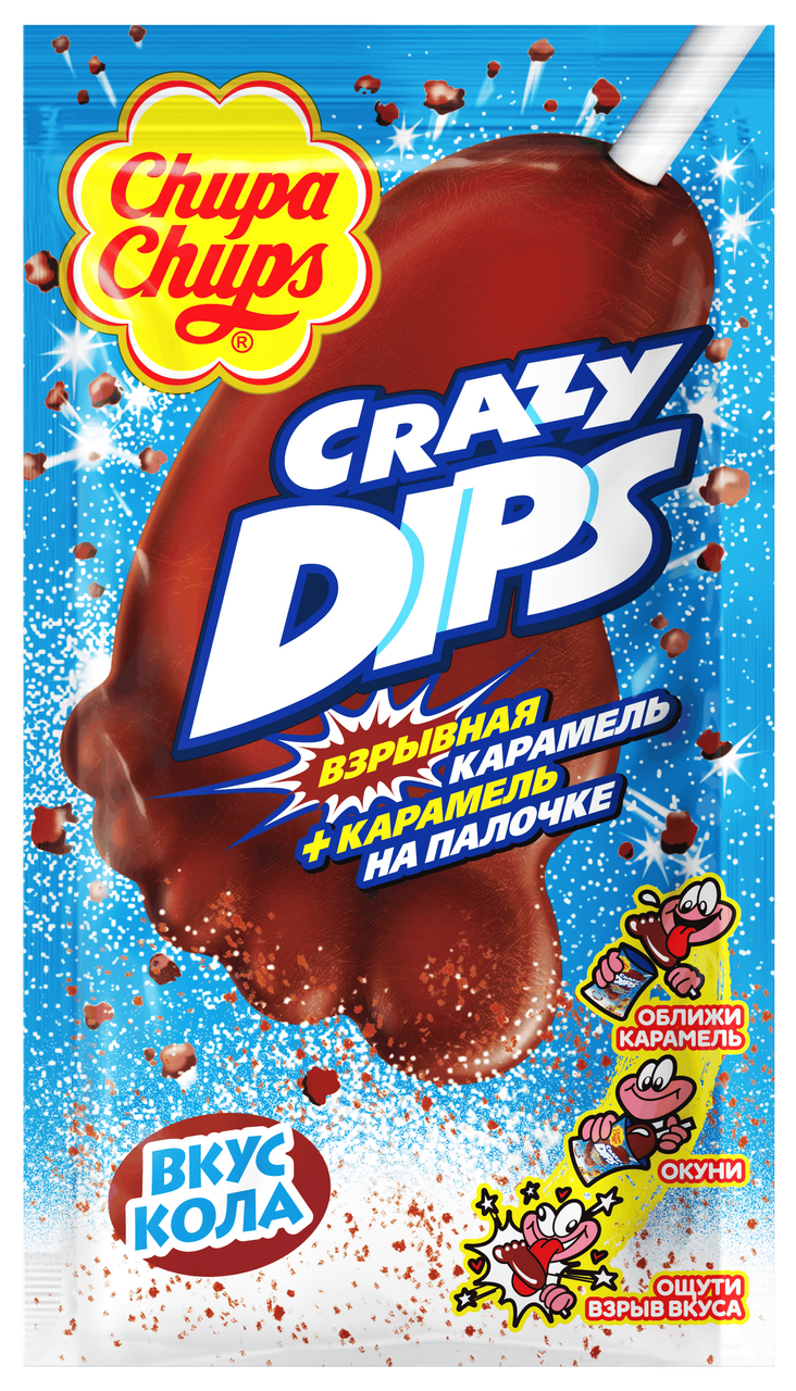 Карамель Chupa Chups Crazy dips Кола взрывная карамель, 14г