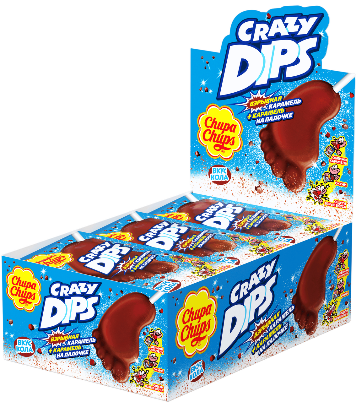 Карамель Chupa Chups Crazy dips Кола взрывная карамель, 14г x 24 шт