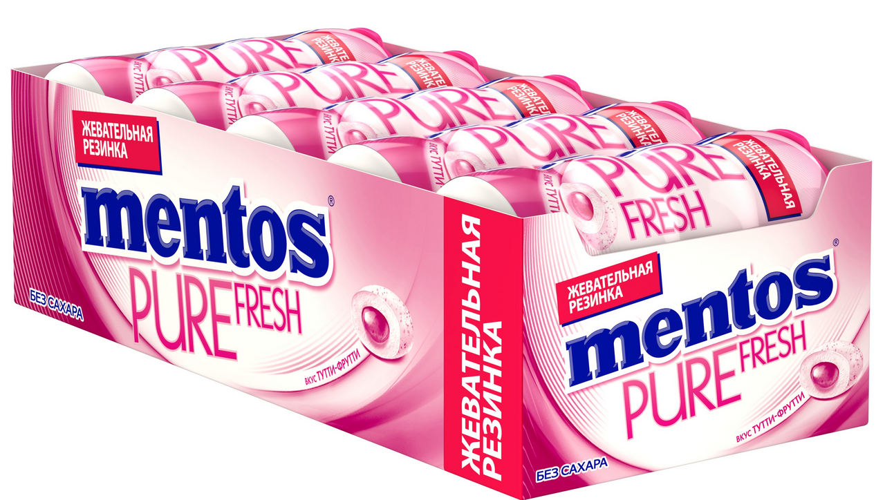 Жевательная резинка Mentos Тутти-фрутти без сахара, 30г x 10 шт