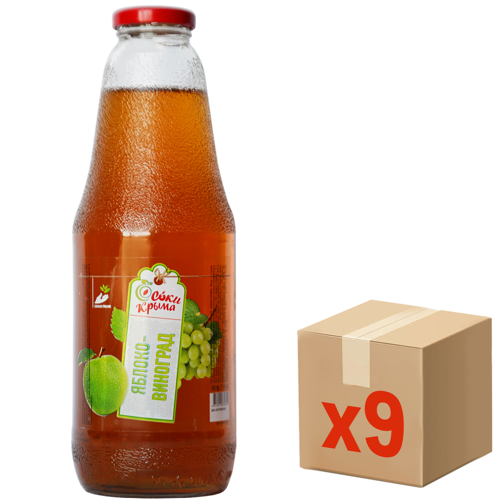 Сок Соки Крыма яблоко и виноград, 1л x 9 шт