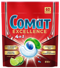 Капсулы для посудомоечной машины Сомат Exellence лайм 4в1 (13.5г x 60шт), 810г