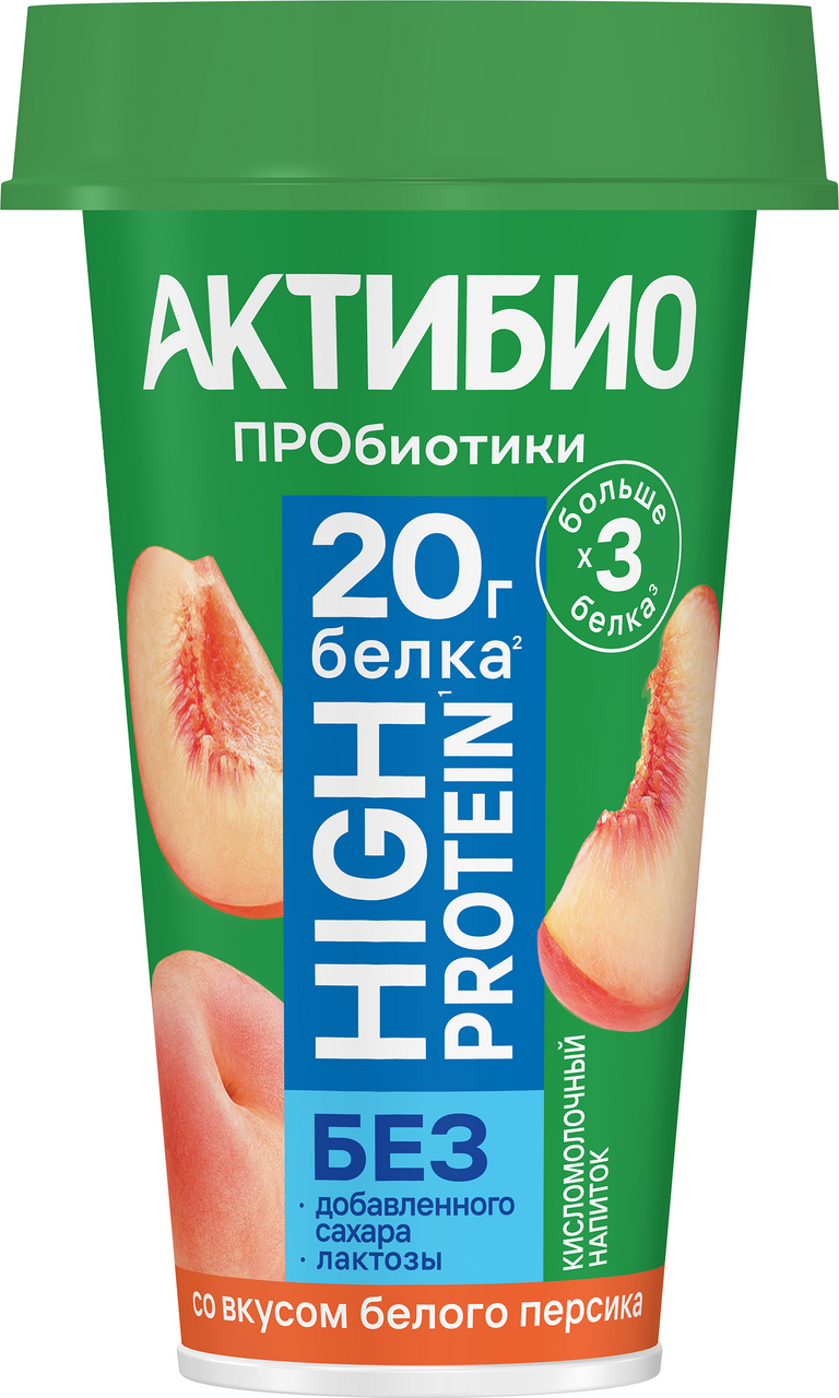 Напиток кисломолочный Актибио High Protein белый персик 1.5%, 190г