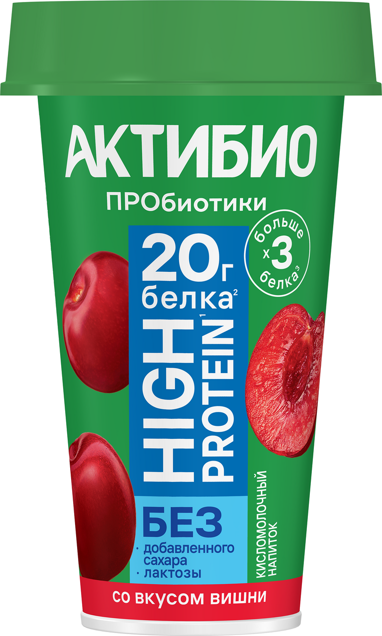 Напиток кисломолочный Актибио High Protein вишня 1.5%, 190г