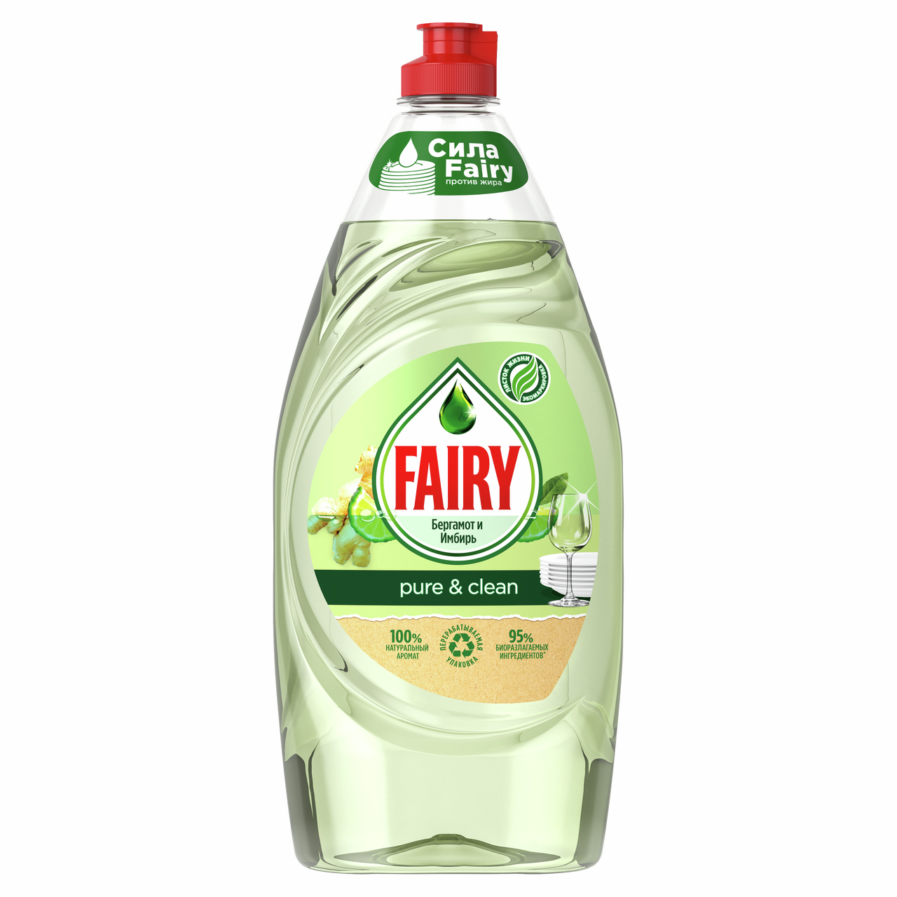 Изображение товара Средство для мытья посуды Fairy Pure & Clean бергамот и имбирь, 900мл