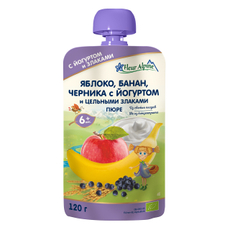 Пюре детское Fleur Alpine яблоко, банан, черника и йогурт, 120г