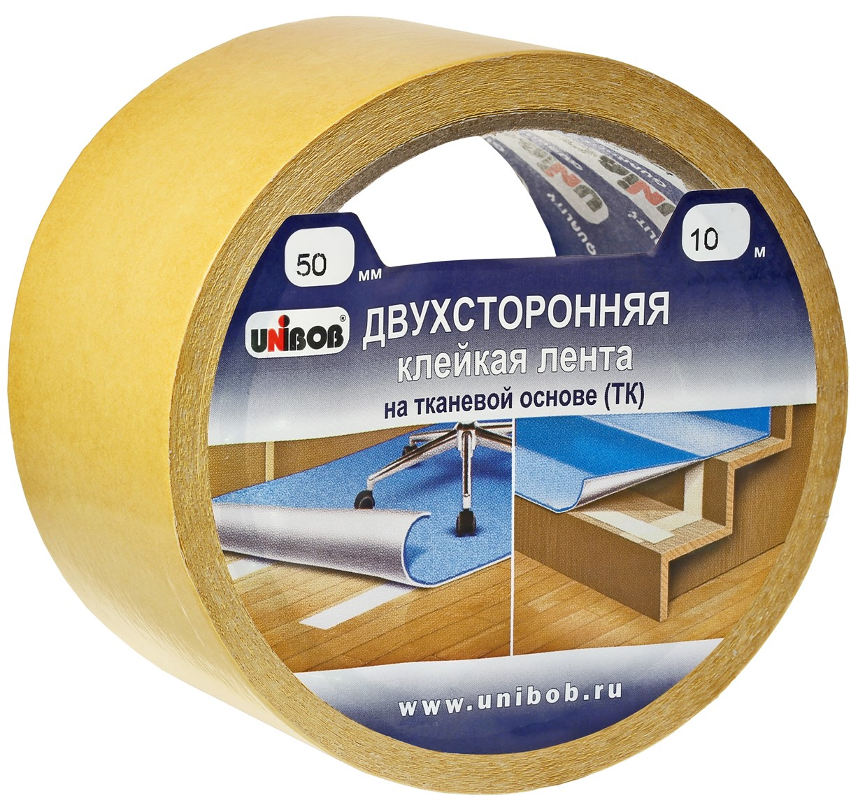 Изображение товара Двусторонняя тканевая клейкая лента Unibob 50мм x 10м для ремонтных и монтажных работ Изображение товара Двусторонняя тканевая клейкая лента Unibob 50мм x 10м для ремонтных и монтажных работ
