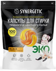 Капсулы для стирки Synergetic Black табак и ваниль (12г x 100шт), 1.2кг