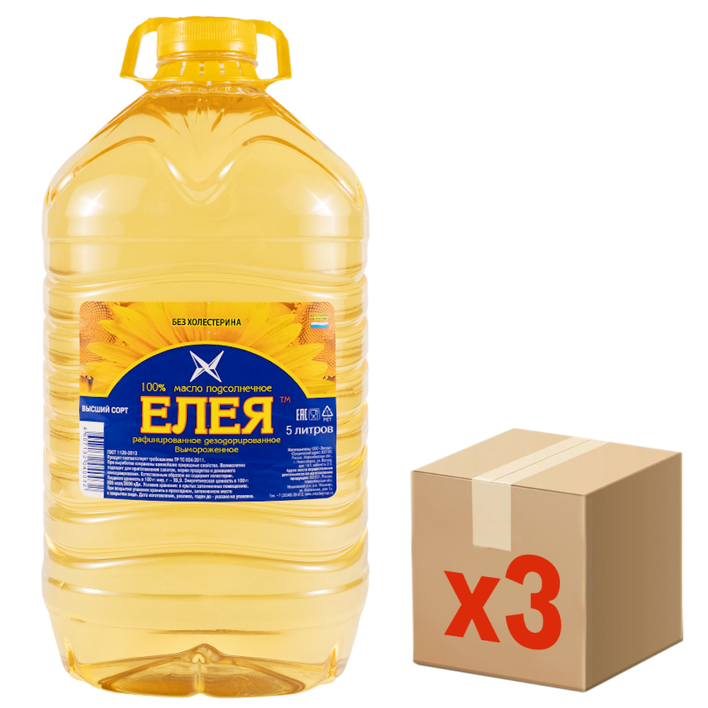 Масло подсолнечное Елея рафинированное, 5л x 3 шт