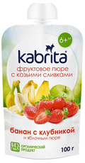 Пюре фруктовое Kabrita с козьими сливками Банан с клубникой и яблочным пюре, 100г