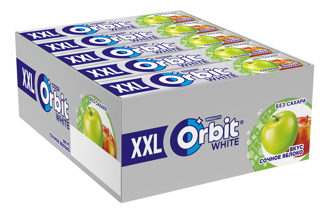 Жевательная резинка Orbit White Сочное яблоко без сахара, 19г х 20 шт