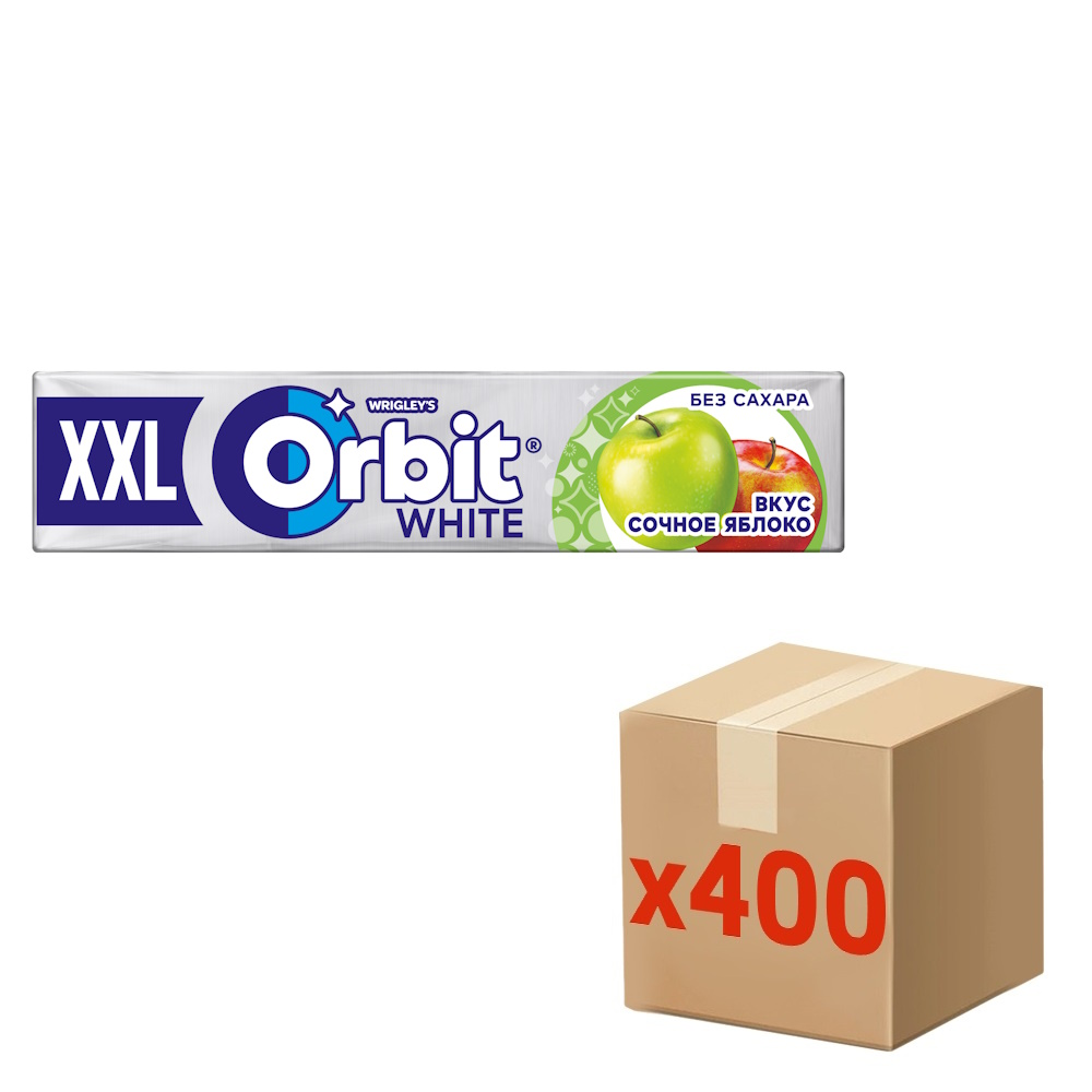 Жевательная резинка Orbit White Сочное яблоко без сахара, 19г х 400 шт