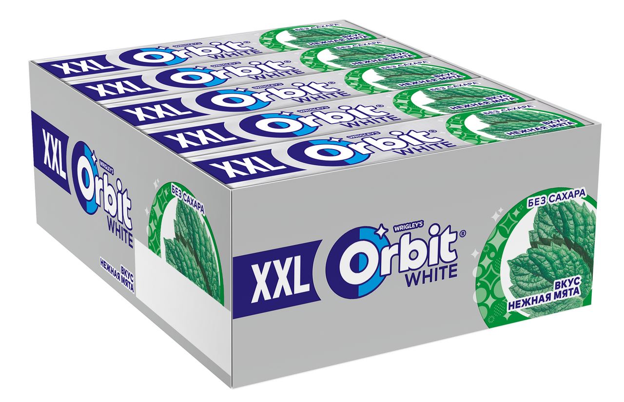 Жевательная резинка Orbit White XXL Нежная мята без сахара, 19г х 20 шт