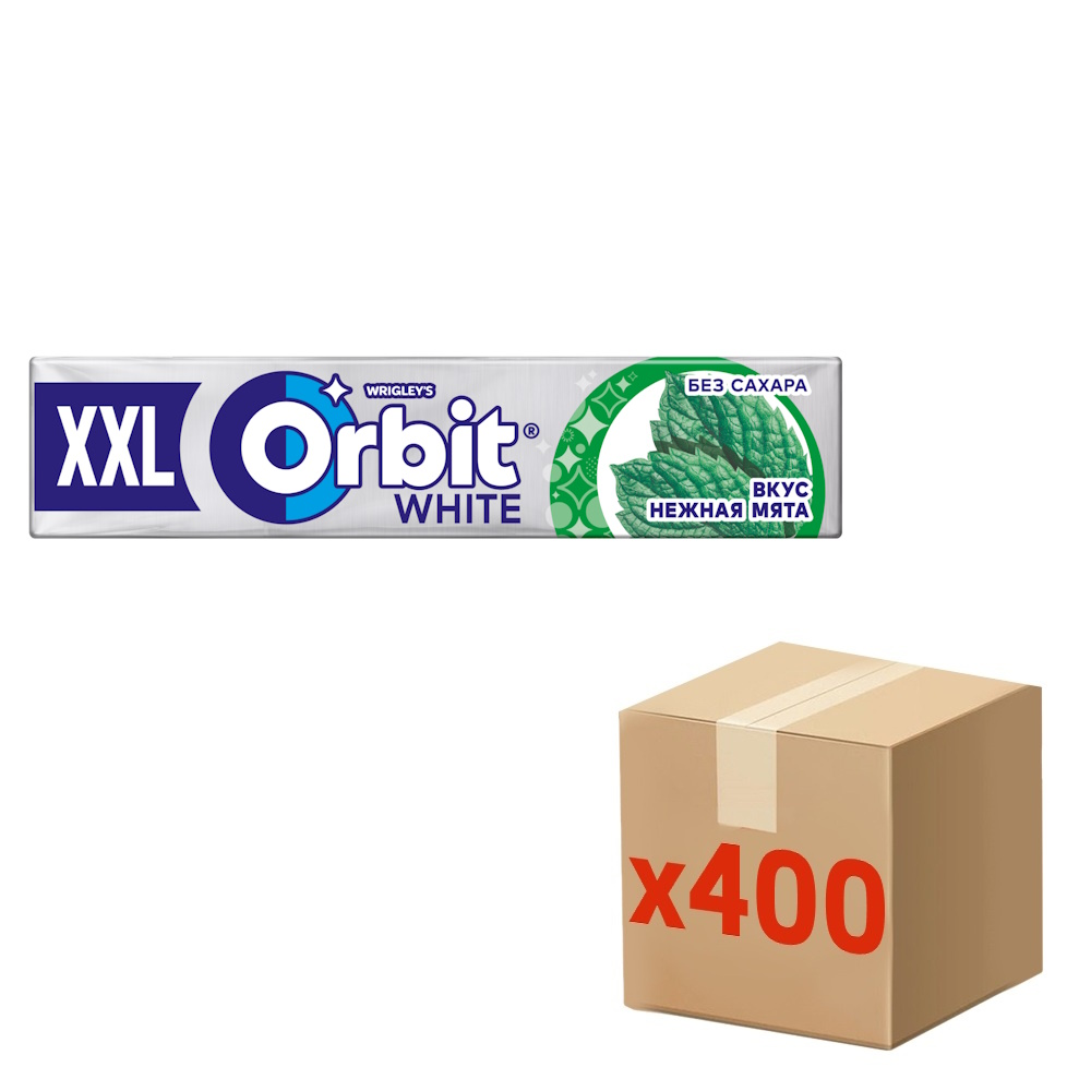 Жевательная резинка Orbit White XXL Нежная мята без сахара, 19г х 400 шт