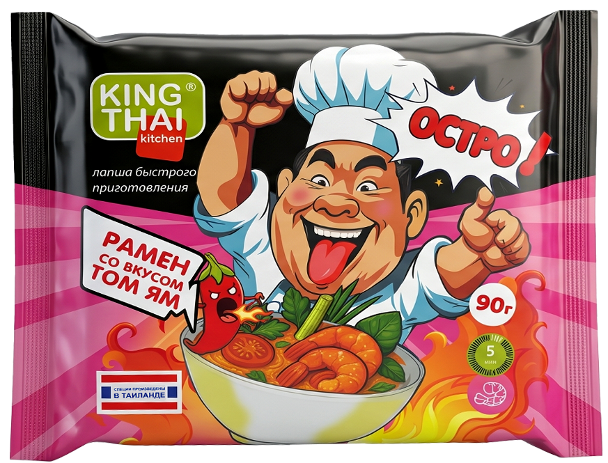 Лапша быстрого приготовления Kingthai Kitchen Рамен со вкусом Том Ям, 90г