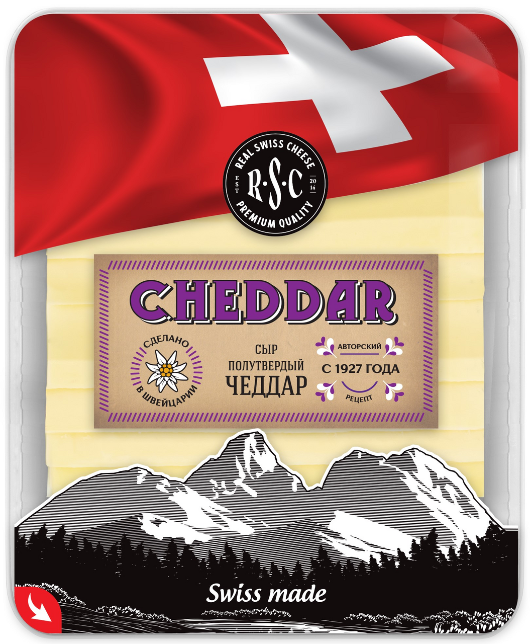 Сыр твердый Real Swiss Cheese Чеддар нарезка 50%, 125г