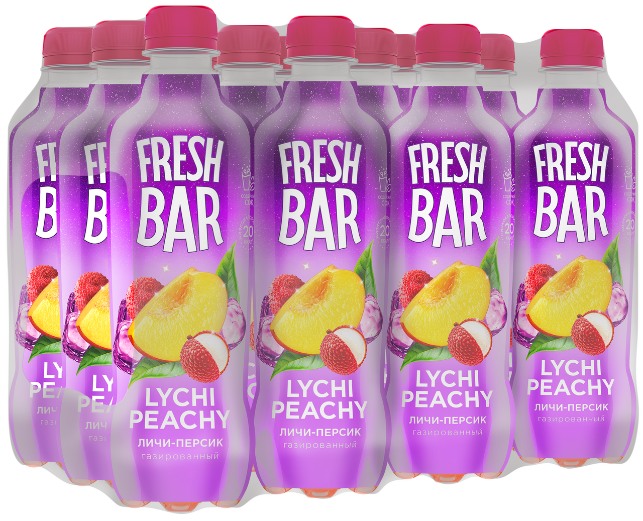 Напиток Fresh Bar личи-персик газированный, 480мл х 12 шт
